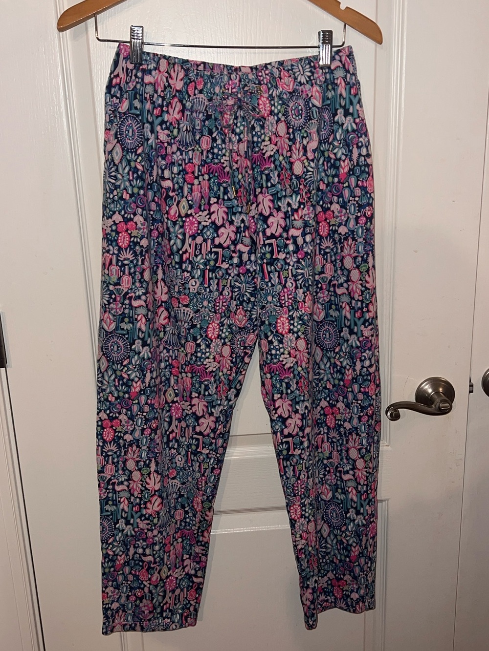 Lilly Pulitzer Emora Pants Low Tide Navy Jewely Floral Stretch Ankle XL